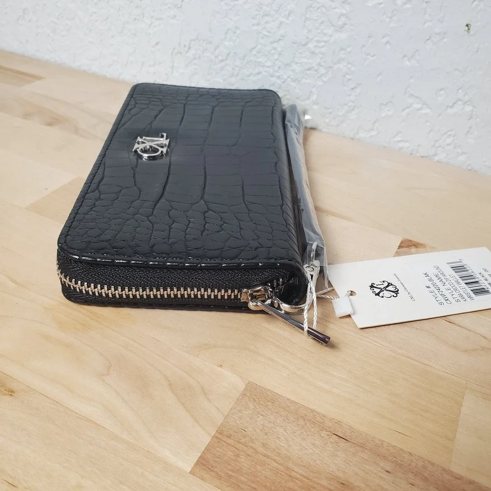CXL by CHRISTIAN LACROIX Kara Croco Zip Around Wallet Black Wrist Strap Wristlet